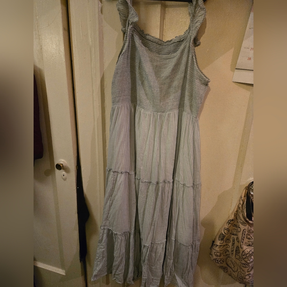 Old Navy Light Blue Striped Tiered Maxi Dress